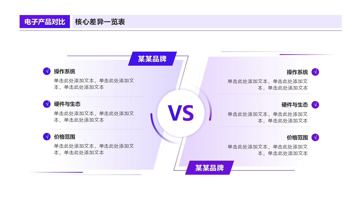 紫色渐变4项VS对比PPT单页