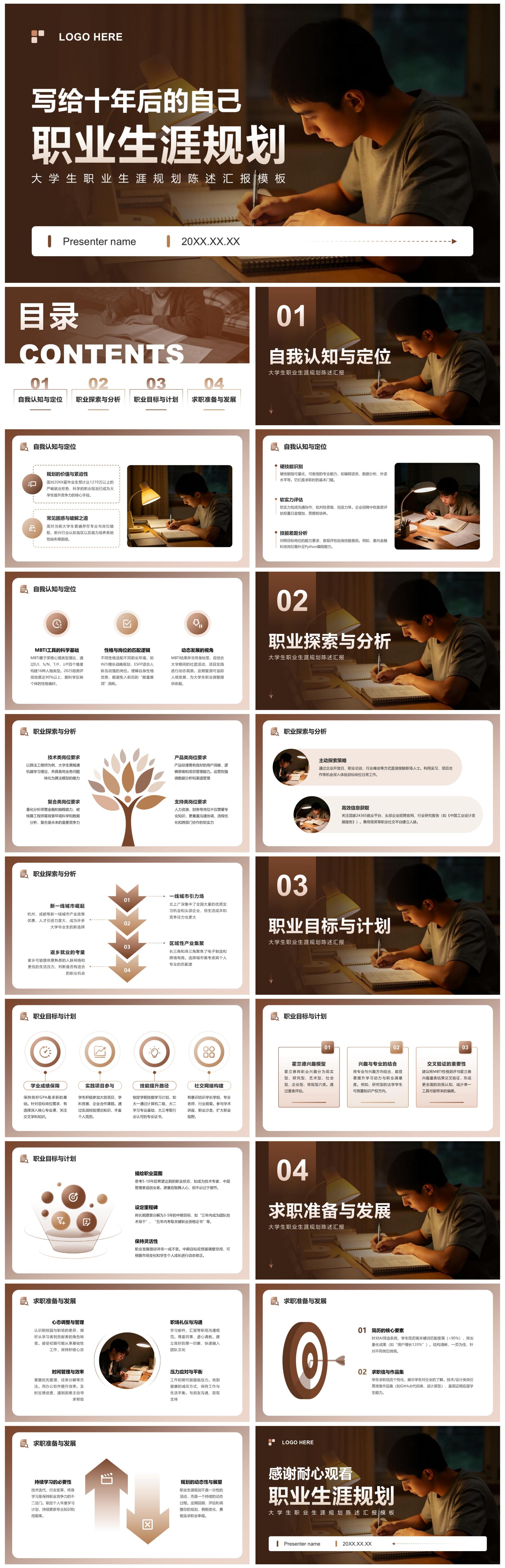棕色渐变商务风职业生涯规划陈述汇报PPT模板