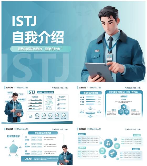 蓝色渐变创意设计MBTI自我介绍述职汇报PPT模板