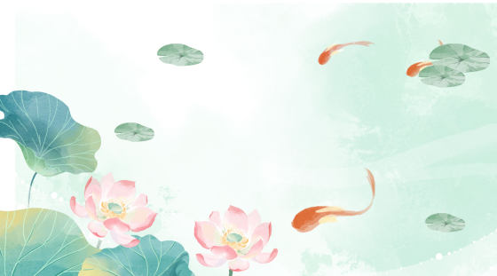 锦鲤夏至荷花塘国潮背景插画