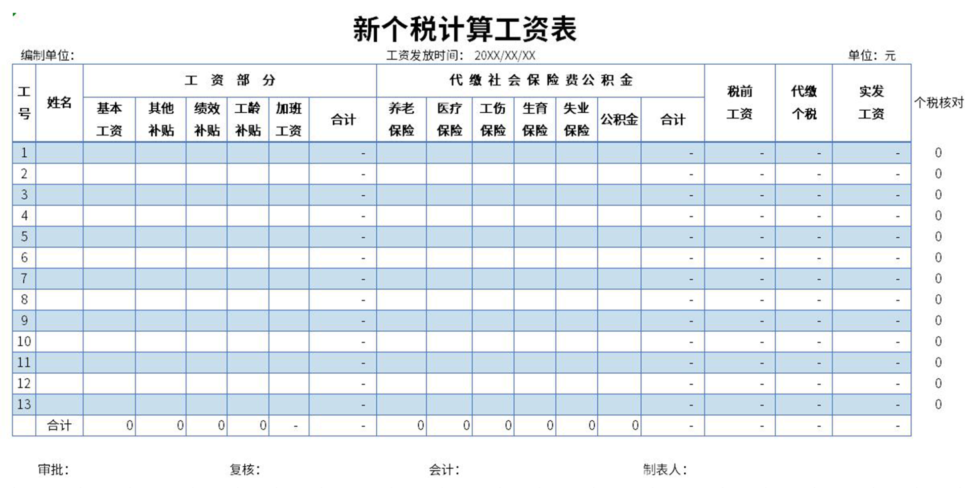 黄色工资发放明细表Excel模板_完美办公