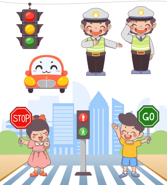 手绘交通安全教育免扣元素