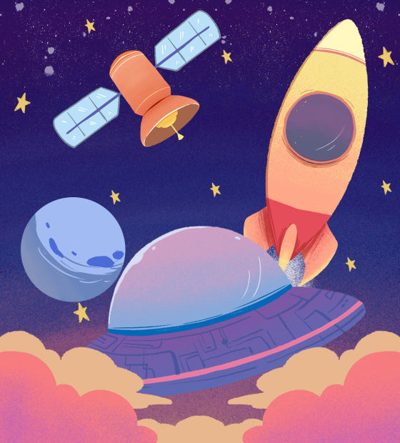 航天飞船宇宙卡通插画