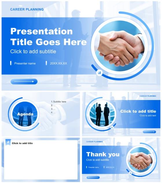 蓝色渐变简约风大学生职业规划书PPT主题模板