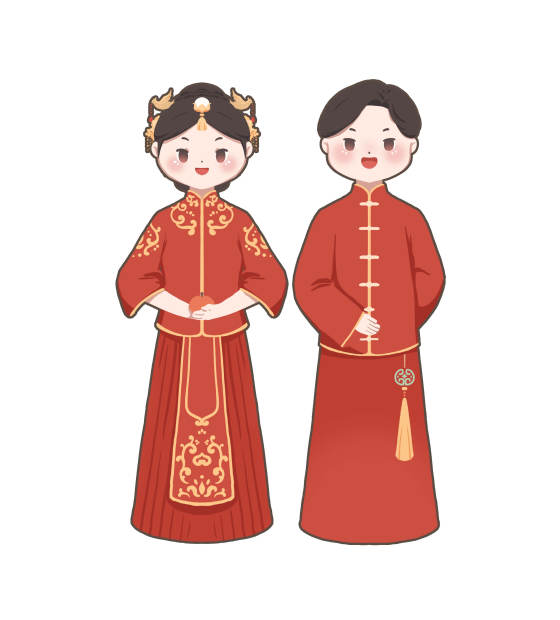 中式婚礼卡通人物素材