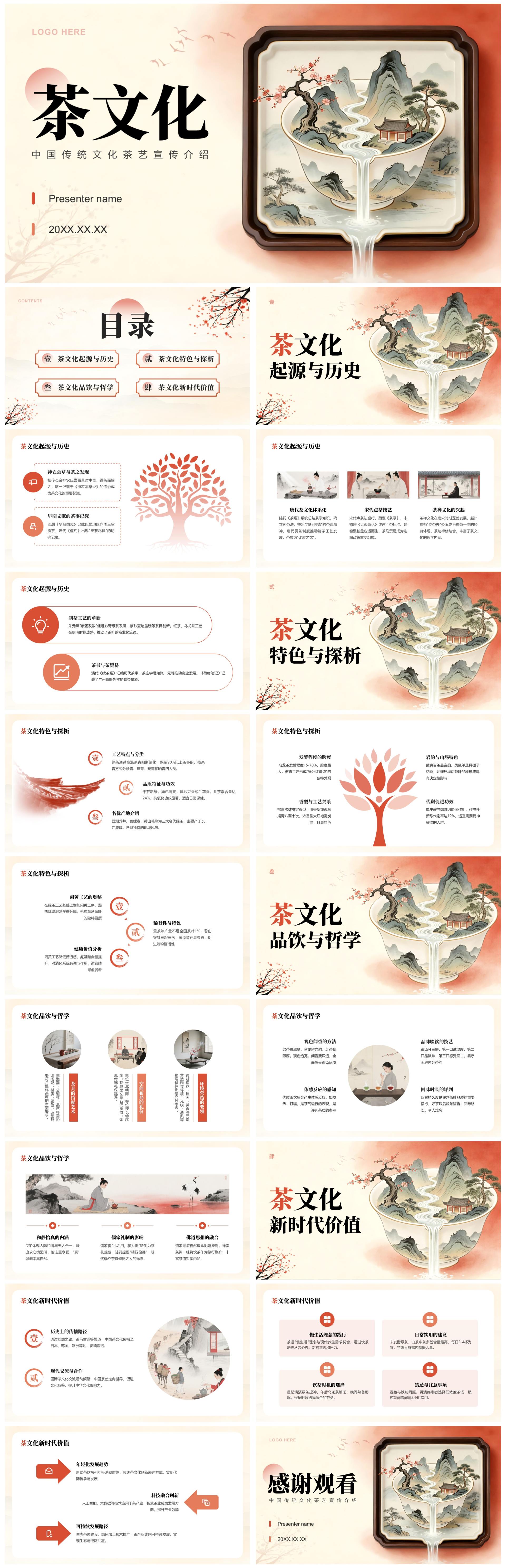 红色中国风传统文化茶艺宣传介绍PPT模板