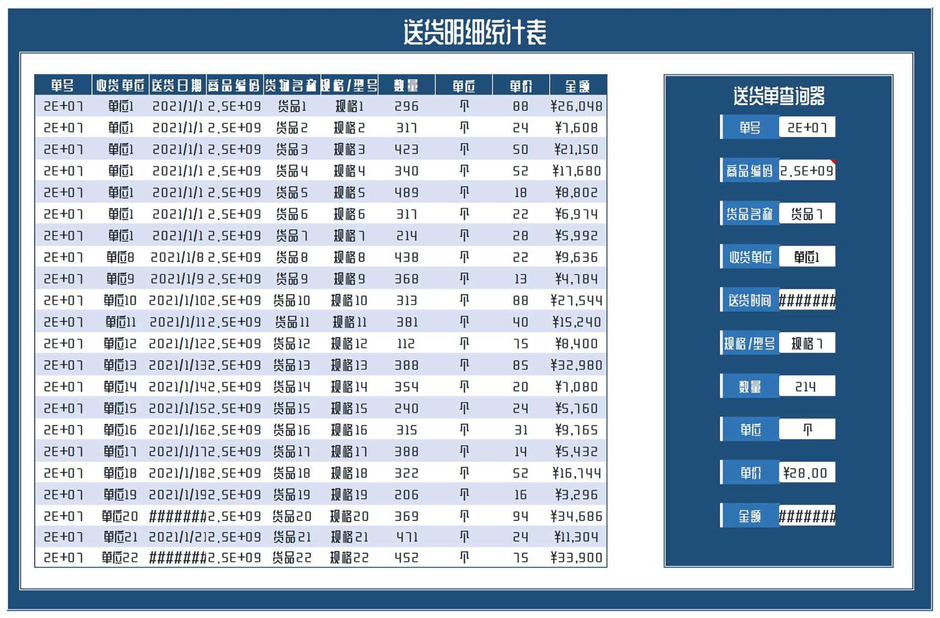 单位送货明细统计表Excel模板