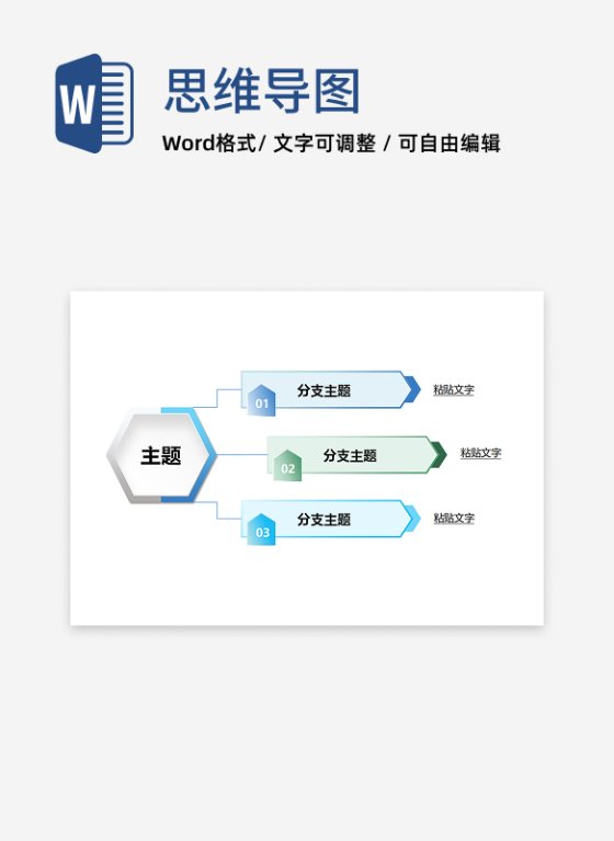 思维导图 - 蓝绿标识化分支思维导图word模板