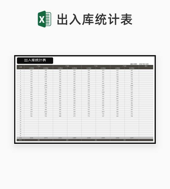 商务风产品出入库统计表Excel模板