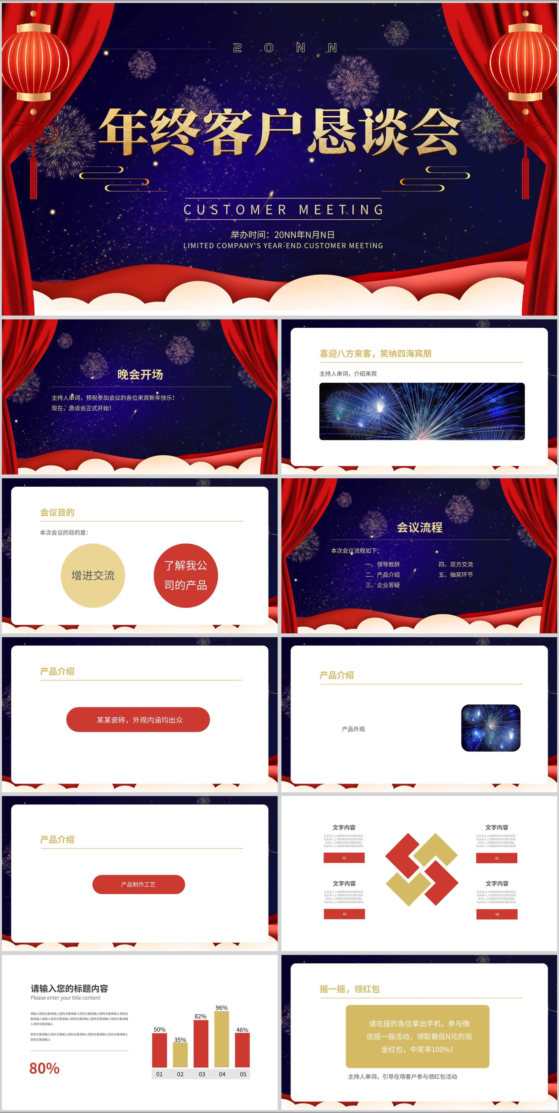 紫色中国风星空年终客户销售恳谈会PPT模板
