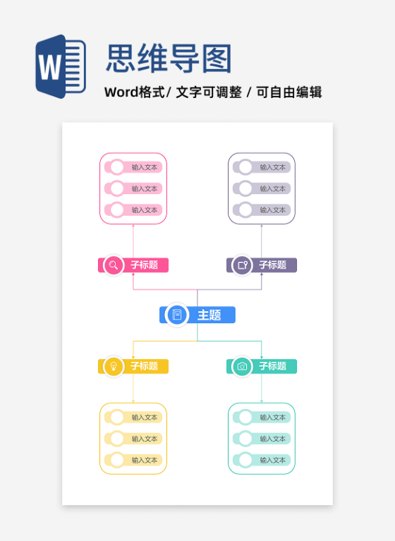 思维导图-彩色简约竖版树状思维导图