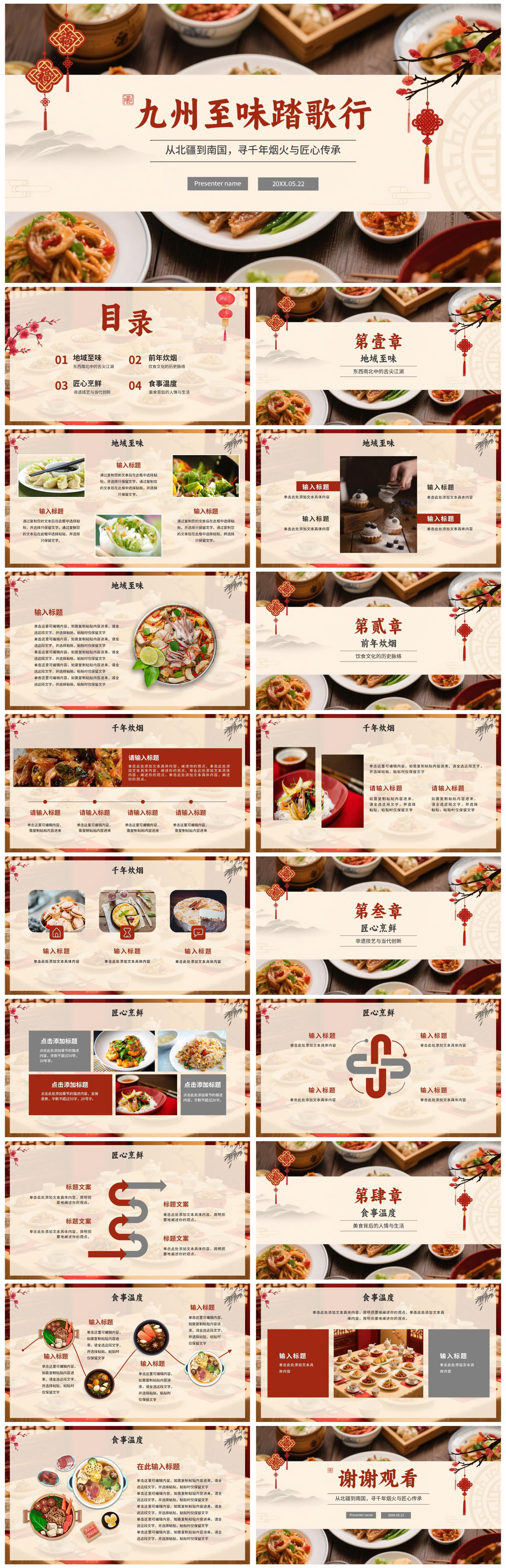 中国风中国特色美食旅行攻略PPT模板