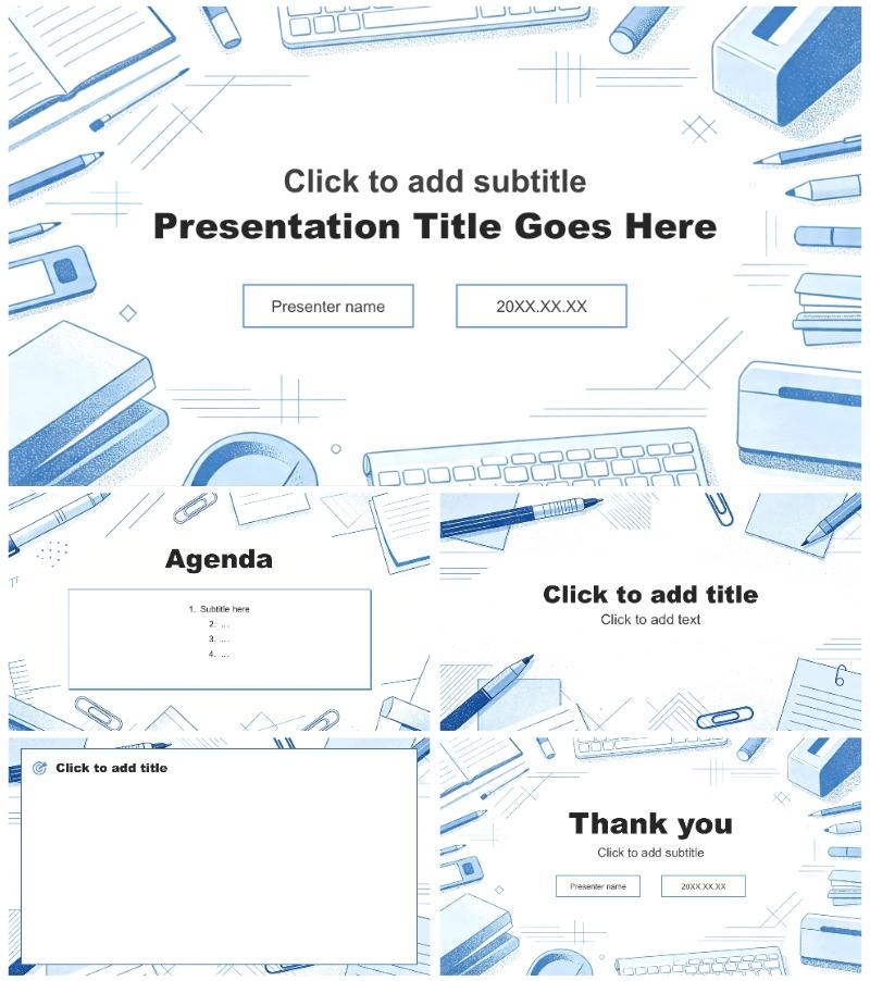 蓝白几何线条简约风Q2季度复盘总结PPT主题模板