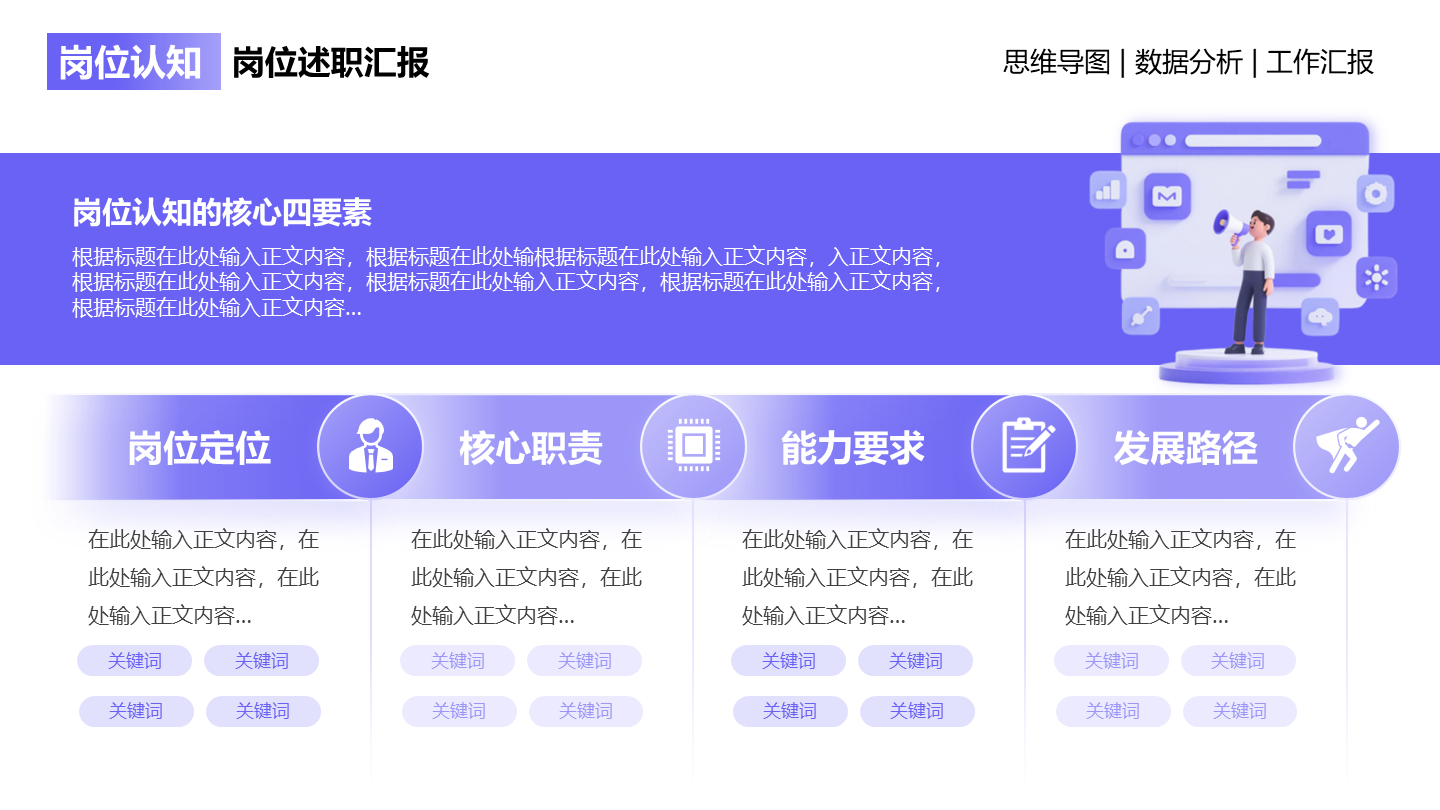 岗位认知-紫色简约风插画岗位述职关系页PPT单页