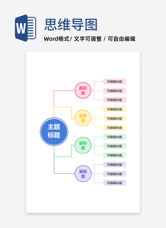 思维导图-彩色简约圆形通用竖版word模板