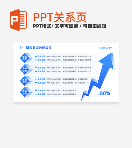 蓝色简约箭头数据复盘PPT单页