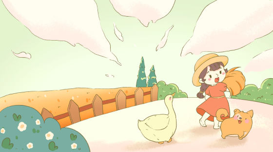田野小孩玩耍芒种时节背景插画