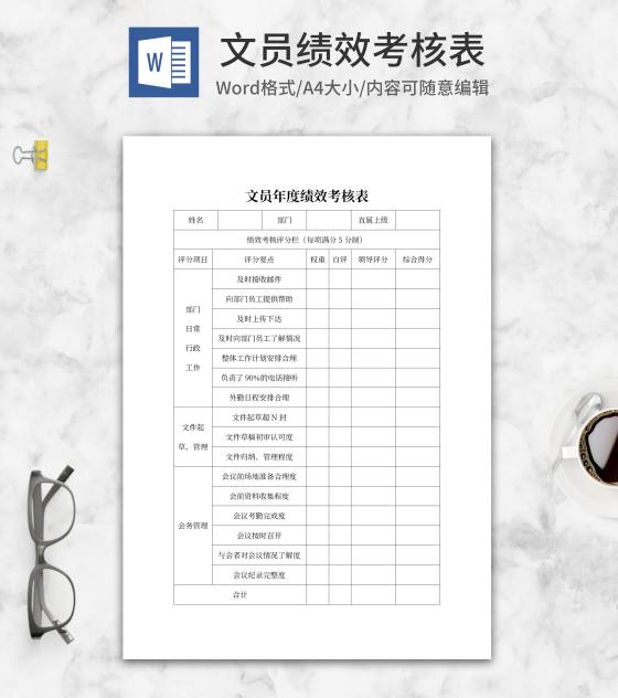 文员年度绩效考核表word模板