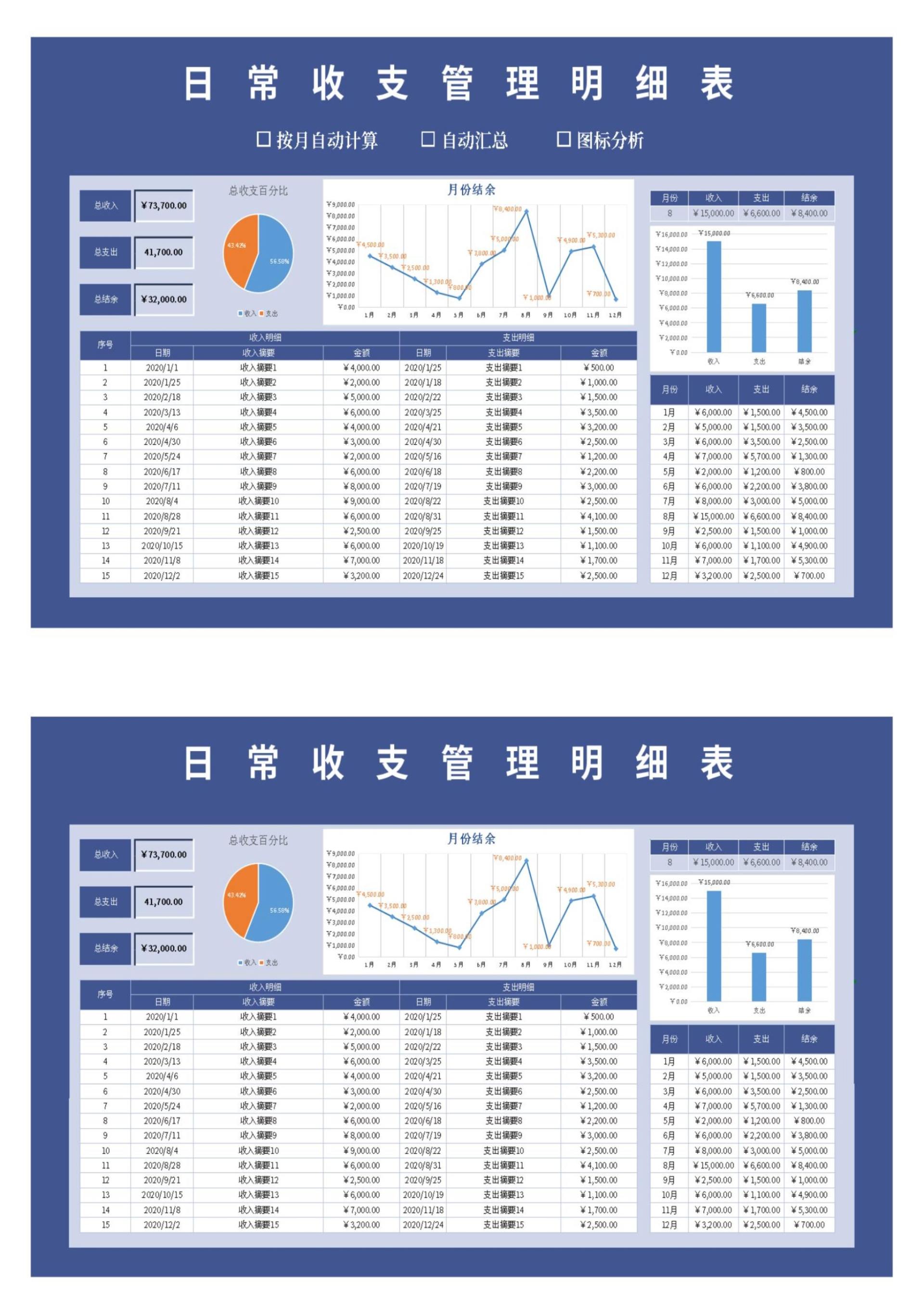 收支明细表—图表分析excel模板