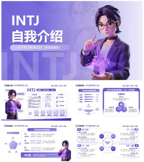 紫色渐变创意设计MBTI自我介绍述职汇报PPT模板