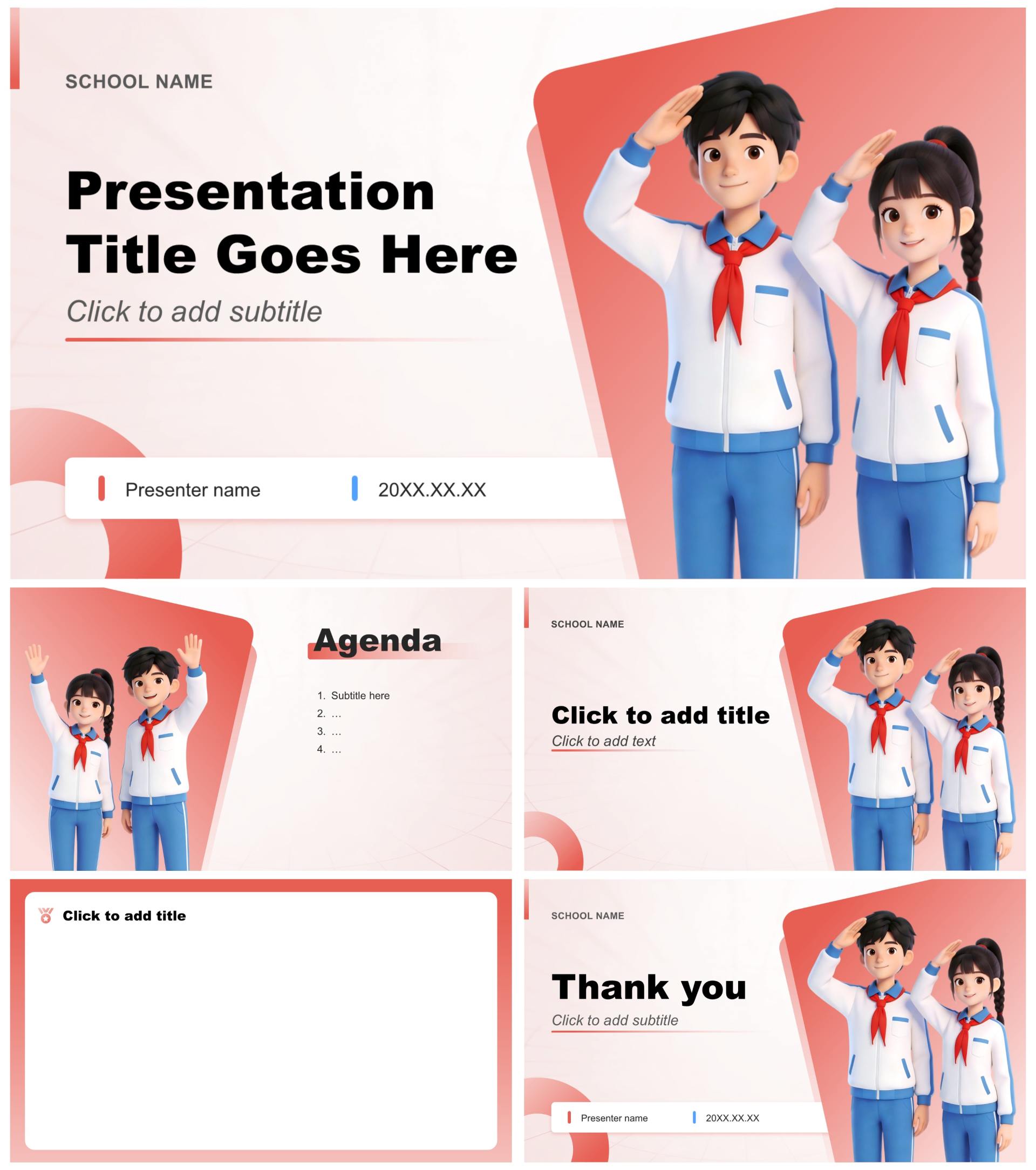 红蓝色3D风学习雷锋精神班会课件分享PPT主题模板