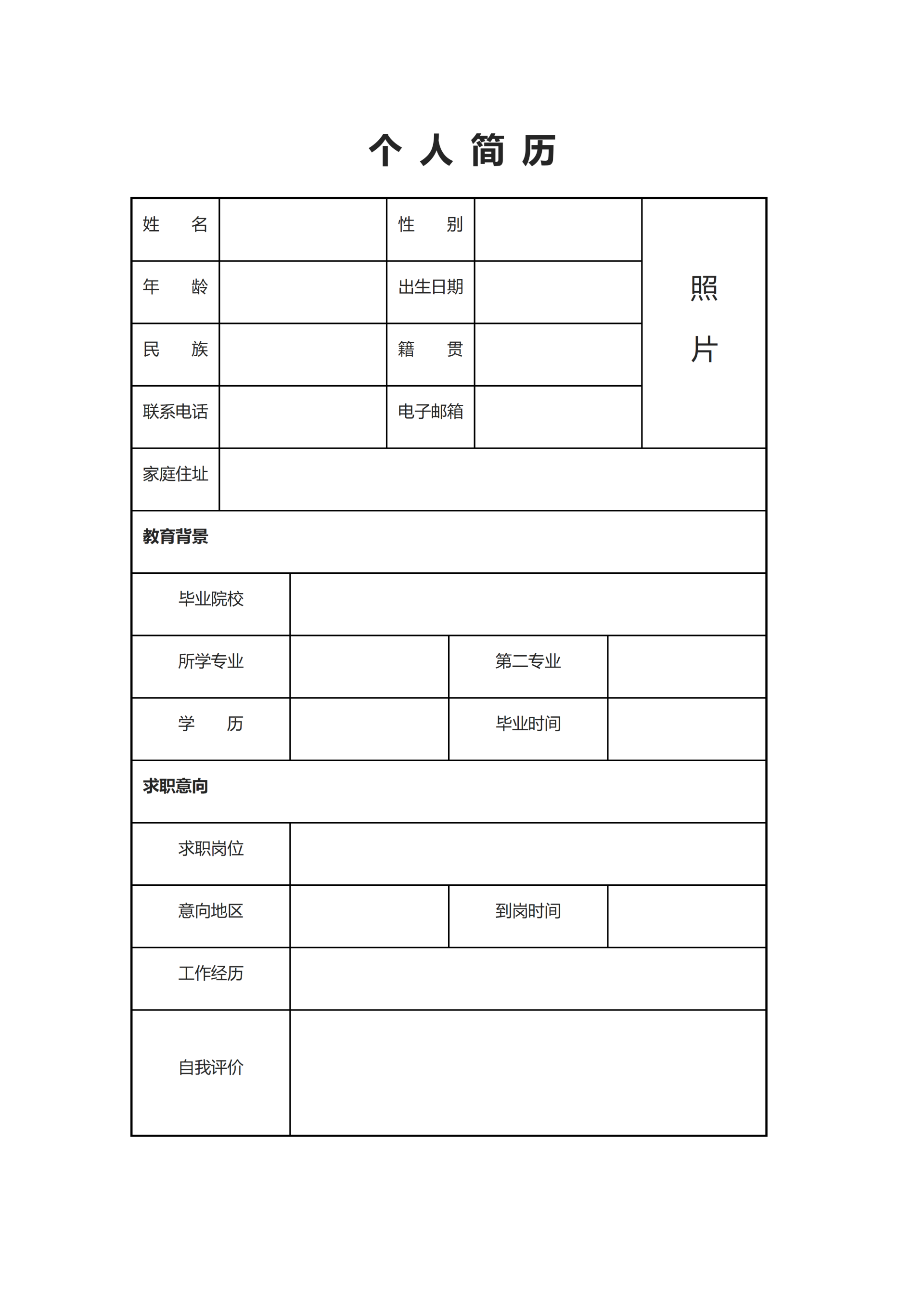 个人求职简历空白表格word模板