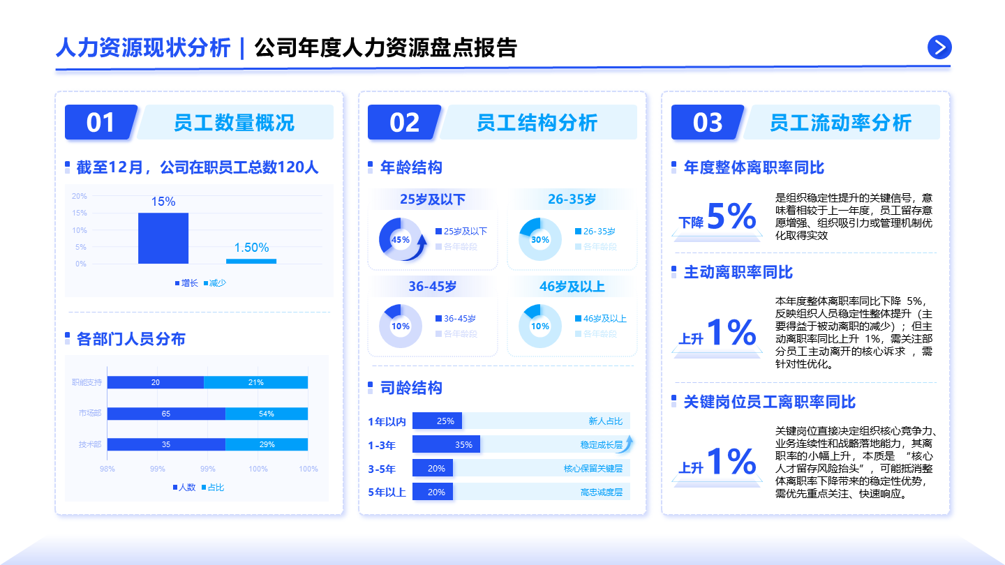 蓝色商务风人力资源现状分析正文页PPT单页 
