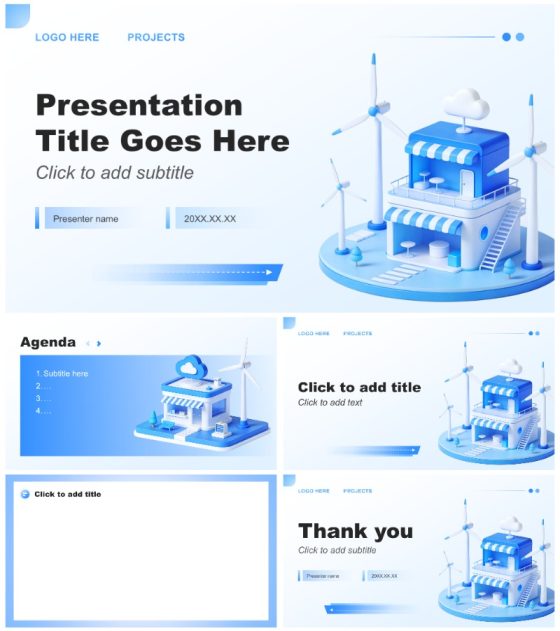 蓝色3D风科技创新创业大赛汇报PPT主题模板