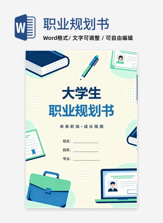 蓝绿色扁平插画风大学生职业规划书