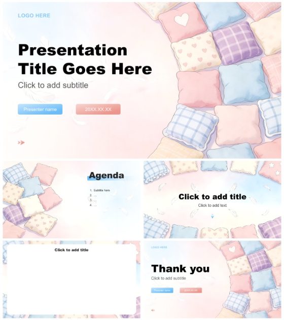 蓝粉小清新风国际枕头大战日活动策划PPT主题模板
