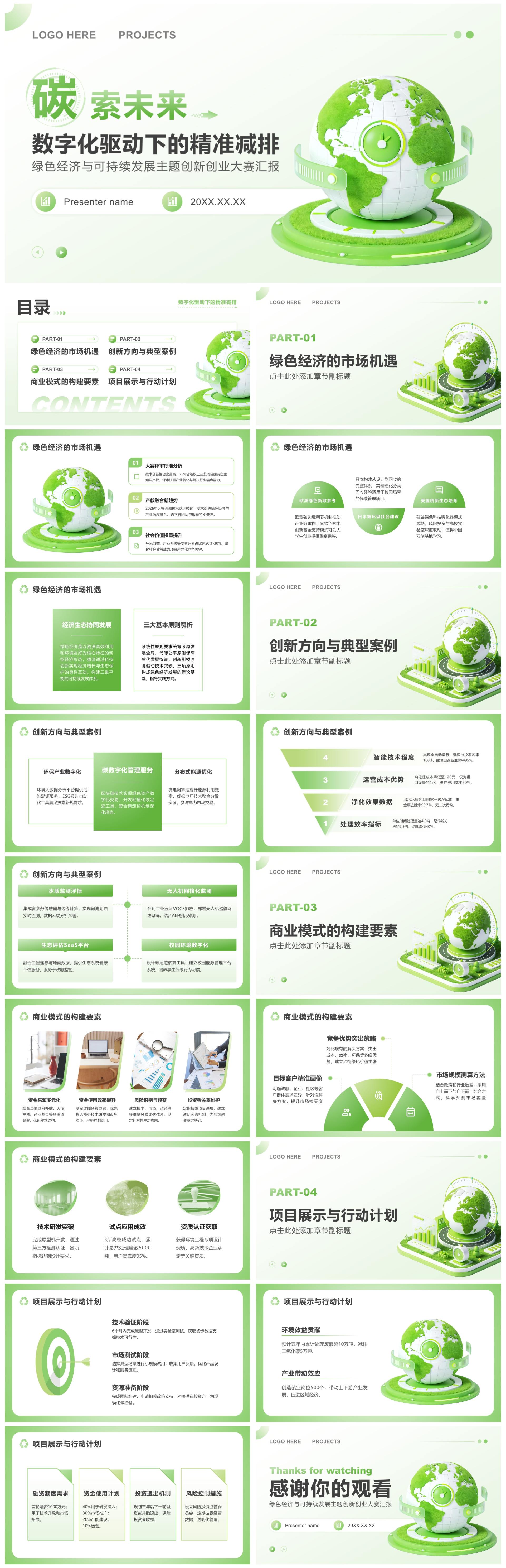 绿色3D风可持续发展主题创新创业大赛汇报PPT模板