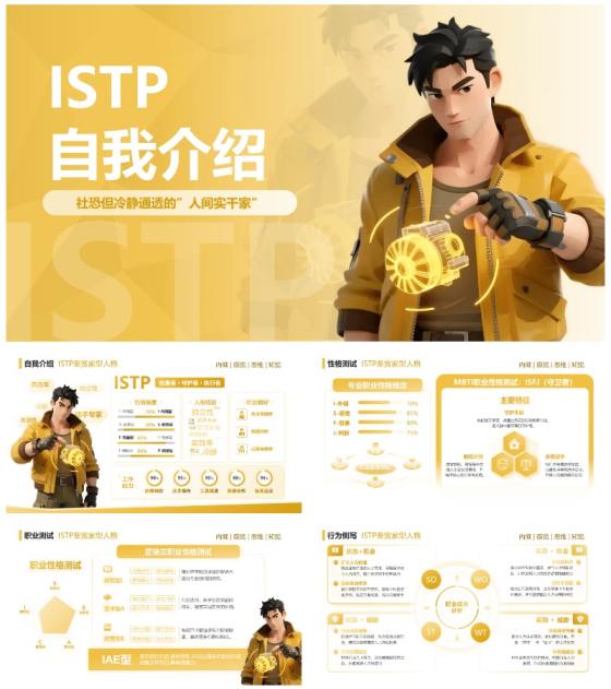 黄色渐变创意设计MBTI自我介绍述职汇报PPT模板