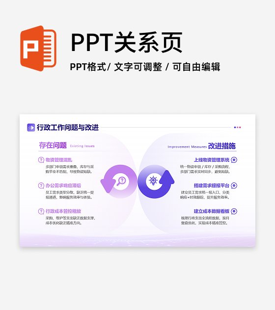 紫粉色简约渐变行政问题与改进工作总结PPT单页