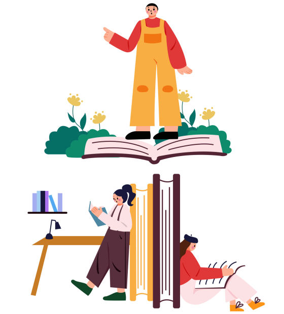图书馆场景阅读扁平人物矢量免扣