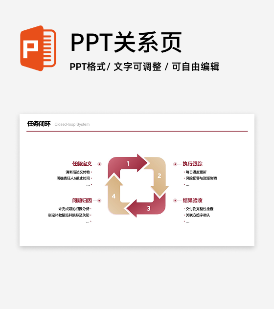 红金色四项任务闭环图PPT单页