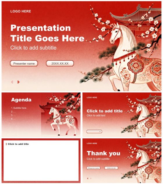 红色中国风马年春节活动策划方案PPT主题模板
