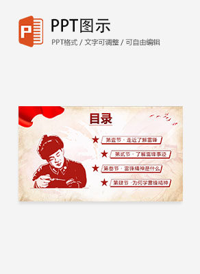 红色学雷锋好榜样班会目录PPT模板