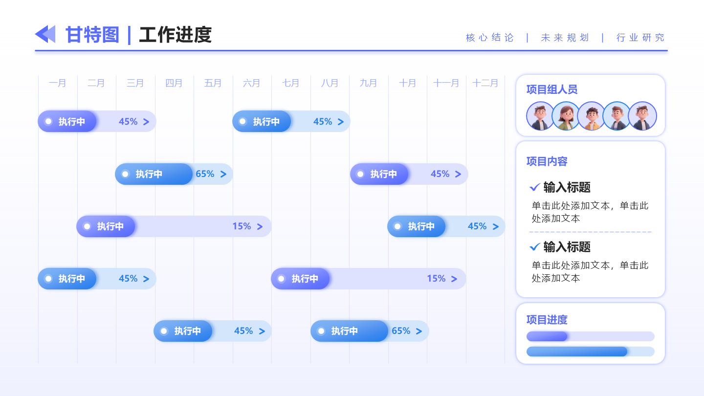 蓝紫色简约风渐变工作进度甘特图正文页PPT单页
