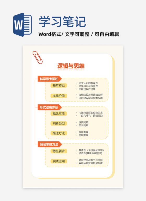 学习笔记-高中政治橙色方框竖版word模板