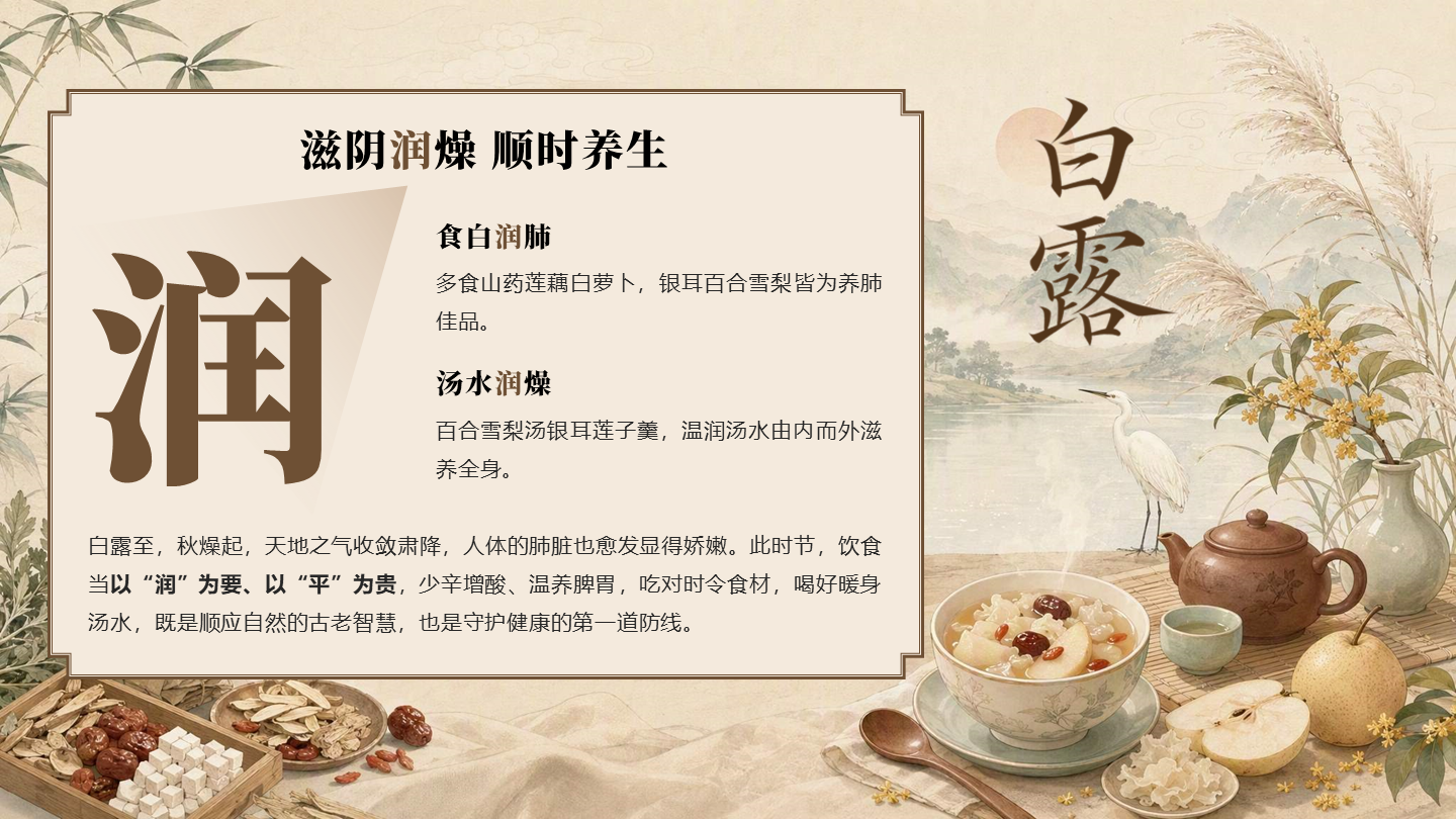 棕色国风白露节气饮食养生科普讲座图文PPT单页