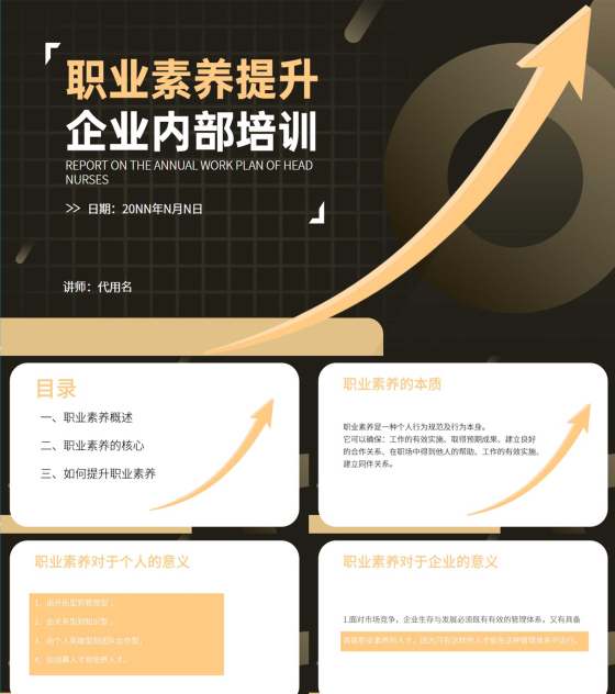 黑色扁平风员工职业素养提升PPT模板