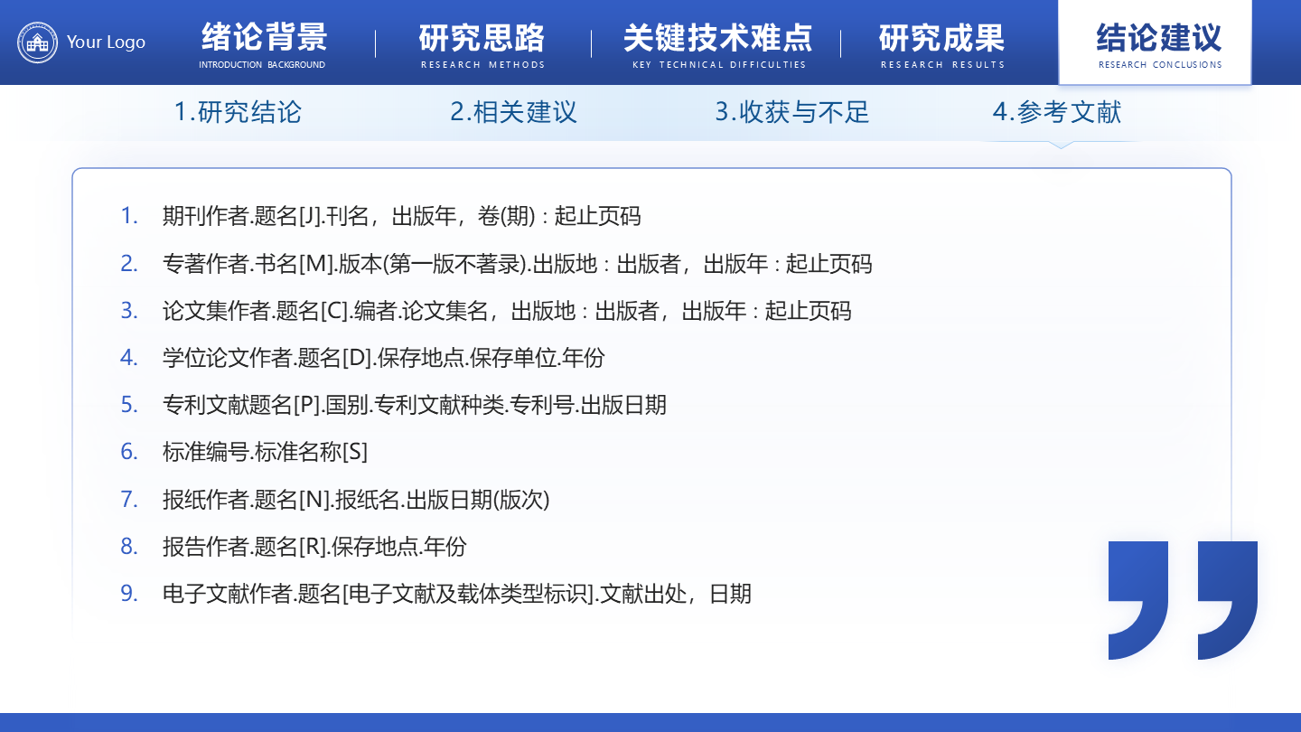 参考文献-学术风毕业答辩汇报PPT单页