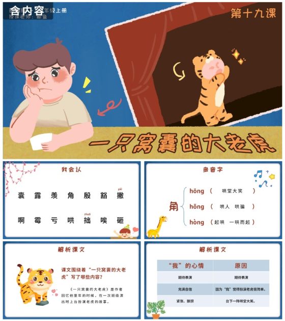 部编版四年级上册第十九课一只窝囊的大老虎PPT模板
