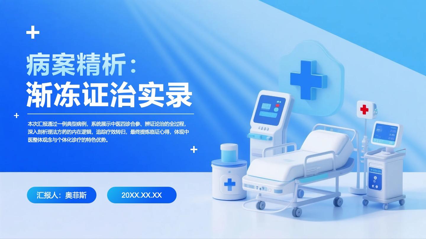蓝色清新拟态风医护人员病例汇报病例分析PPT封面