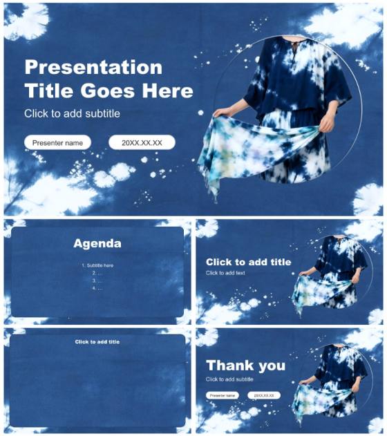 蓝白扎染实景非物质文化遗产宣传PPT主题模板