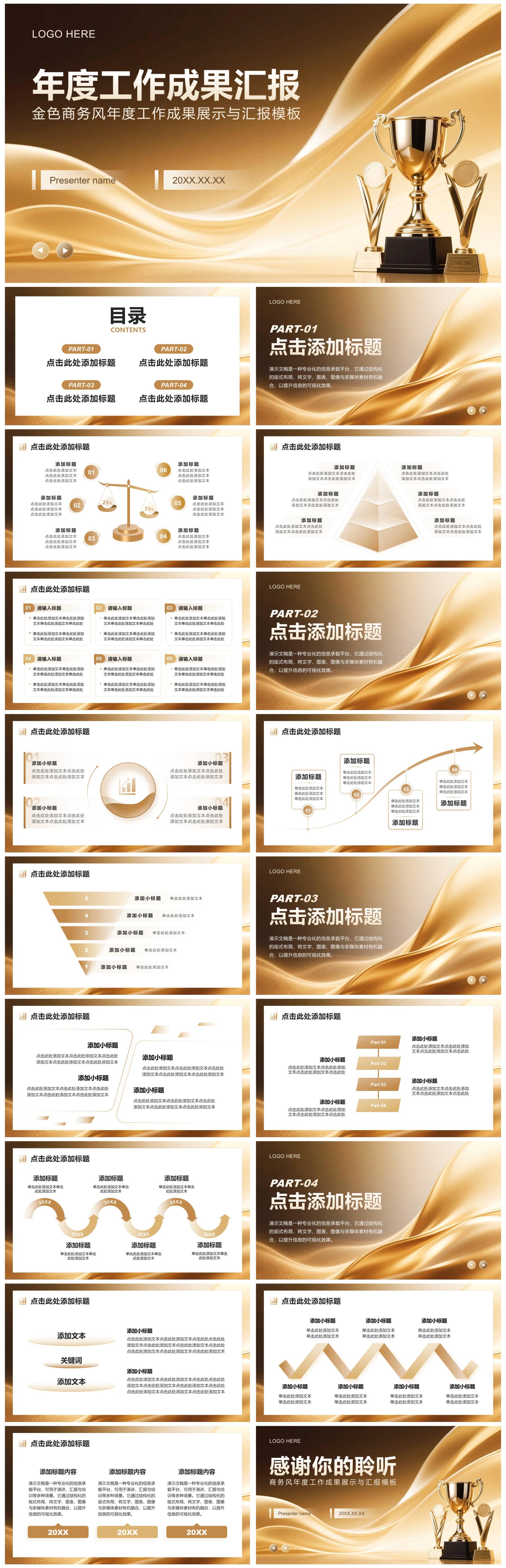金色商务风年度工作成果汇报PPT模板