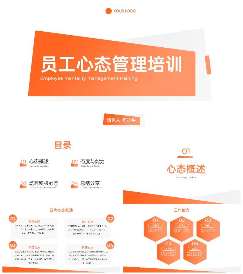 简约几何员工心态管理培训PPT模板
