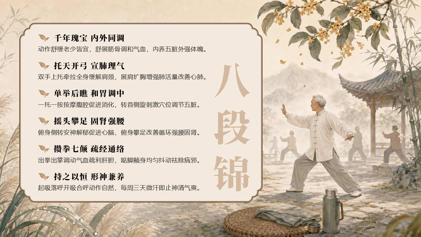 棕色国风白露节气八段锦科普讲座PPT单页