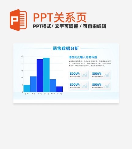 蓝色简约直方图销售数据分析图表PPT单页