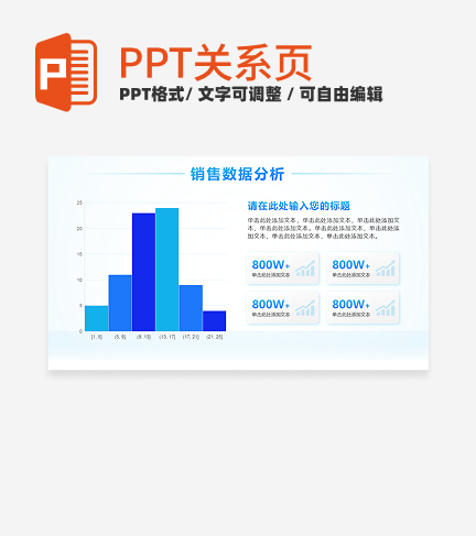 蓝色简约直方图销售数据分析图表PPT单页